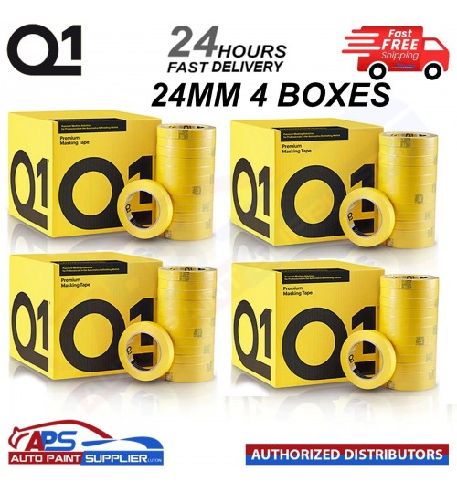 4 X BOXES Q1 PREMIUM MASKING TAPE 24mm x 50mm TOTAL 144 ROLLS - FAST DELIVERY